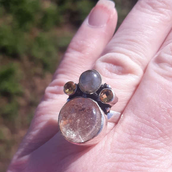 New Rutilated Quartz, Labradorite & Citrine 925 Silver Ring. - Picture 7 of 8